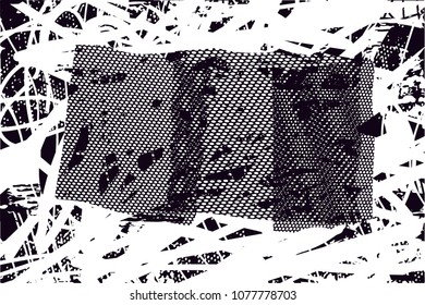 Distressed background in black and white texture with  dark spots, scratches and lines. Abstract vector illustration