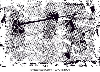 Distressed background in black and white texture with  dark spots, scratches and lines. Abstract vector illustration