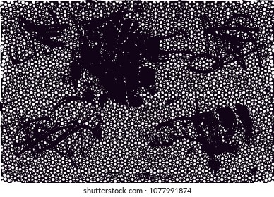 Distressed background in black and white texture with  dark spots, scratches and lines. Abstract vector illustration