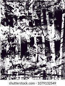Distressed background in black and white texture with  dark spots, scratches and lines. Abstract vector illustration