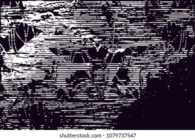 Distressed background in black and white texture with  dark spots, scratches and lines. Abstract vector illustration