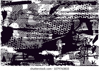 Distressed background in black and white texture with  dark spots, scratches and lines. Abstract vector illustration