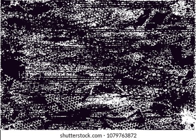 Distressed background in black and white texture with  dark spots, scratches and lines. Abstract vector illustration