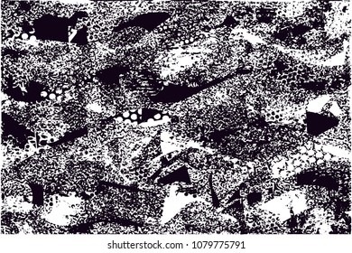 Distressed background in black and white texture with  dark spots, scratches and lines. Abstract vector illustration