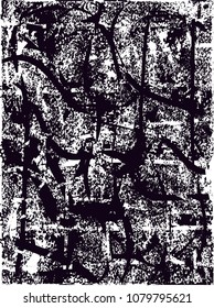 Distressed background in black and white texture with  dark spots, scratches and lines. Abstract vector illustration