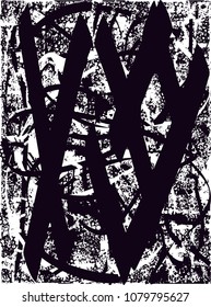 Distressed background in black and white texture with  dark spots, scratches and lines. Abstract vector illustration
