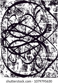 Distressed background in black and white texture with  dark spots, scratches and lines. Abstract vector illustration