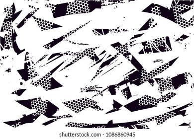 Distressed background in black and white texture with  dark spots, scratches and lines. Abstract vector illustration