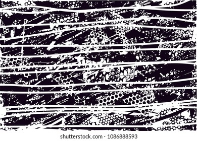 Distressed background in black and white texture with  dark spots, scratches and lines. Abstract vector illustration