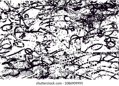 Distressed background in black and white texture with  dark spots, scratches and lines. Abstract vector illustration