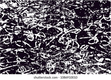 Distressed background in black and white texture with  dark spots, scratches and lines. Abstract vector illustration