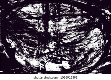 Distressed background in black and white texture with  dark spots, scratches and lines. Abstract vector illustration