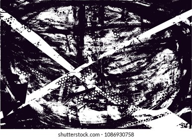 Distressed background in black and white texture with  dark spots, scratches and lines. Abstract vector illustration