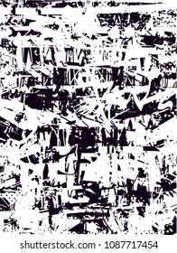 Distressed background in black and white texture with  dark spots, scratches and lines. Abstract vector illustration