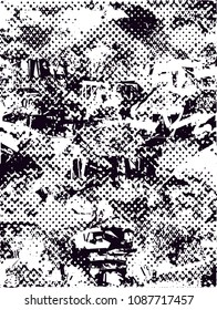 Distressed background in black and white texture with  dark spots, scratches and lines. Abstract vector illustration