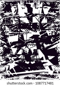 Distressed background in black and white texture with  dark spots, scratches and lines. Abstract vector illustration