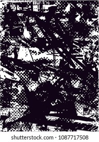 Distressed background in black and white texture with  dark spots, scratches and lines. Abstract vector illustration
