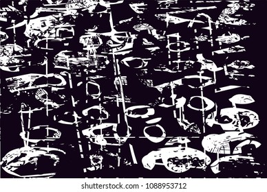 Distressed background in black and white texture with  dark spots, scratches and lines. Abstract vector illustration