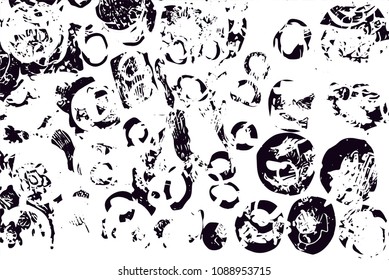 Distressed background in black and white texture with  dark spots, scratches and lines. Abstract vector illustration