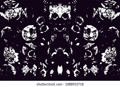 Distressed background in black and white texture with  dark spots, scratches and lines. Abstract vector illustration