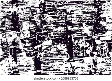 Distressed background in black and white texture with  dark spots, scratches and lines. Abstract vector illustration