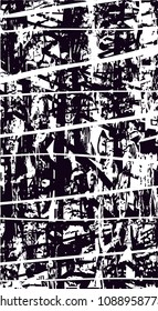 Distressed background in black and white texture with  dark spots, scratches and lines. Abstract vector illustration