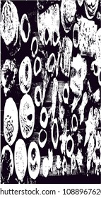 Distressed background in black and white texture with  dark spots, scratches and lines. Abstract vector illustratio