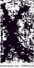 Distressed background in black and white texture with  dark spots, scratches and lines. Abstract vector illustration
