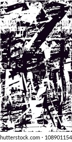 Distressed background in black and white texture with  dark spots, scratches and lines. Abstract vector illustration