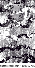 Distressed background in black and white texture with  dark spots, scratches and lines. Abstract vector illustration