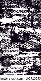 Distressed background in black and white texture with  dark spots, scratches and lines. Abstract vector illustration
