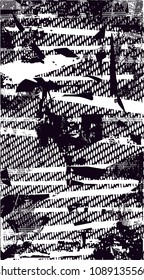 Distressed background in black and white texture with  dark spots, scratches and lines. Abstract vector illustration