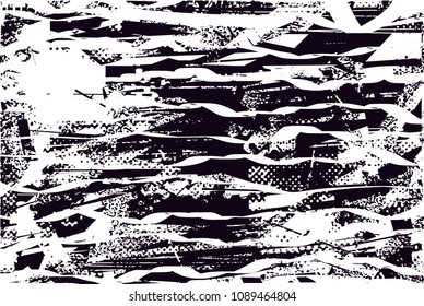 Distressed background in black and white texture with  dark spots, scratches and lines. Abstract vector illustration