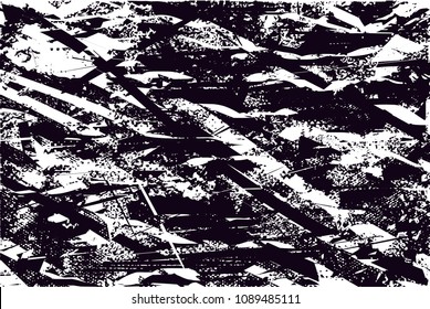Distressed background in black and white texture with  dark spots, scratches and lines. Abstract vector illustration