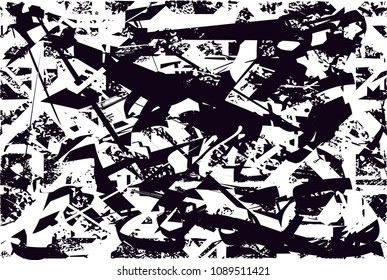 Distressed background in black and white texture with  dark spots, scratches and lines. Abstract vector illustration