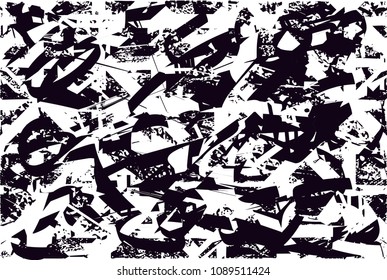 Distressed background in black and white texture with  dark spots, scratches and lines. Abstract vector illustration