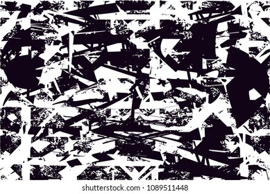 Distressed background in black and white texture with  dark spots, scratches and lines. Abstract vector illustration