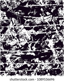 Distressed background in black and white texture with  dark spots, scratches and lines. Abstract vector illustration