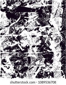 Distressed background in black and white texture with  dark spots, scratches and lines. Abstract vector illustration