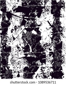 Distressed background in black and white texture with  dark spots, scratches and lines. Abstract vector illustration