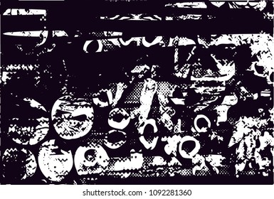 Distressed background in black and white texture with  dark spots, scratches and lines. Abstract vector illustration