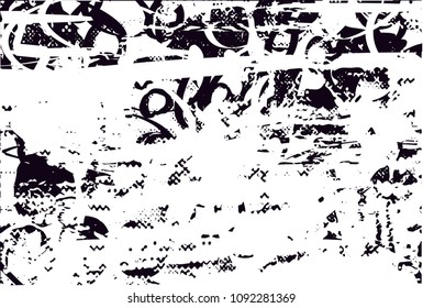 Distressed background in black and white texture with  dark spots, scratches and lines. Abstract vector illustration