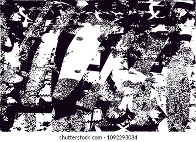 Distressed background in black and white texture with  dark spots, scratches and lines. Abstract vector illustration