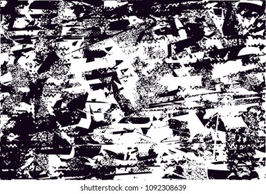 Distressed background in black and white texture with  dark spots, scratches and lines. Abstract vector illustration