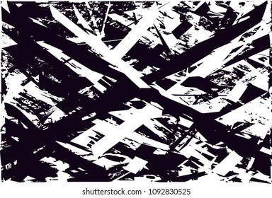 Distressed background in black and white texture with  dark spots, scratches and lines. Abstract vector illustration