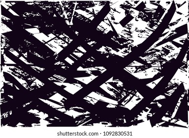 Distressed background in black and white texture with  dark spots, scratches and lines. Abstract vector illustration