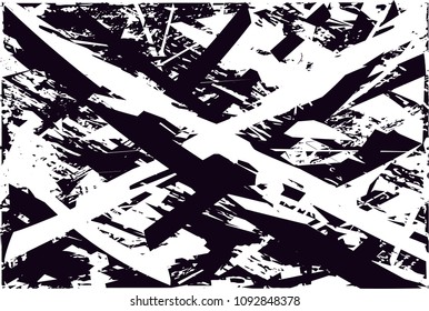 Distressed background in black and white texture with  dark spots, scratches and lines. Abstract vector illustration