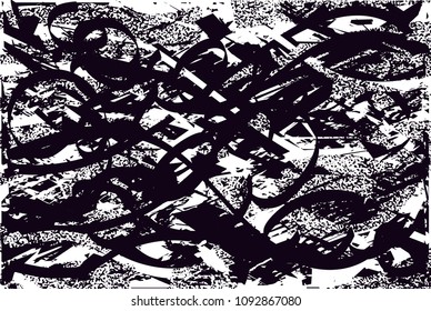 Distressed background in black and white texture with  dark spots, scratches and lines. Abstract vector illustration