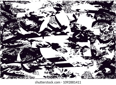 Distressed background in black and white texture with  dark spots, scratches and lines. Abstract vector illustration
