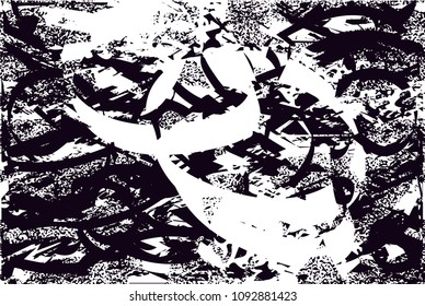 Distressed background in black and white texture with  dark spots, scratches and lines. Abstract vector illustration
